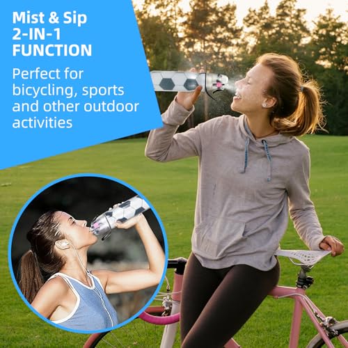 Sports Spray Water Bottle Kids-Upgraded BPA Free Cool Mist Water Bottle w/Three-Layer Heat Insulation, Leakproof Sports Water Bottle w/Mist and Sip Function, for Gym Cycling School, 590ml (Football)