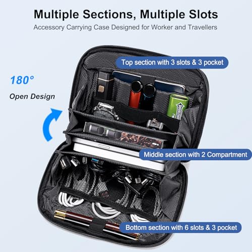 ah arctic hunter Small Cable Organizer Accessories Bag for Men Passport Holder Zipper Coin Pocket Wrist Strap Money Hand Purse for for Travel Storage Toiletry Kits Bag, Black