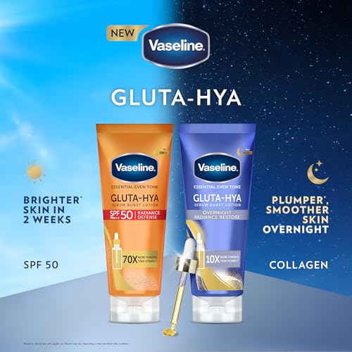 Vaseline Gluta-Hya Serum Burst Lotion, Overnight Radiance Restore, with GlutaGlow Technology, Hyaluronic Acid and Collagen, 10x More Powerful than Vitamin C, 200ml