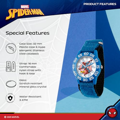 MARVEL Spider-Man Kids' Plastic Time Teacher Analog Quartz Nylon Strap Watch
