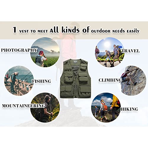 Flygo Men's Casual Outdoor Work Safari Fishing Travel Photo Cargo Vest Jacket Multi Pockets