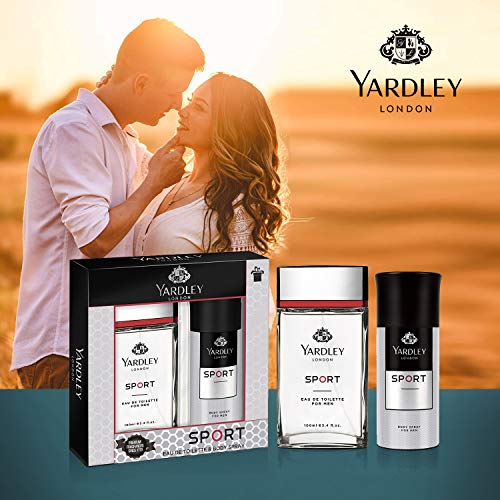 Yardley London Sport Perfumed Gift Set - EDT 100ml + Body Spray 150ml Luxurious Unique Scent For Gents Marine, Musk, & Amber