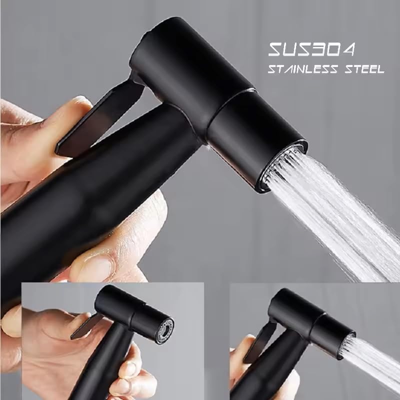 Junaris Shattaf Set Handheld Bidet Spryer for toilet | 304 Grade Stainless Steel Bathroom Jet Spray Set Features: Heavy-duty and durable, 150cm BLACK
