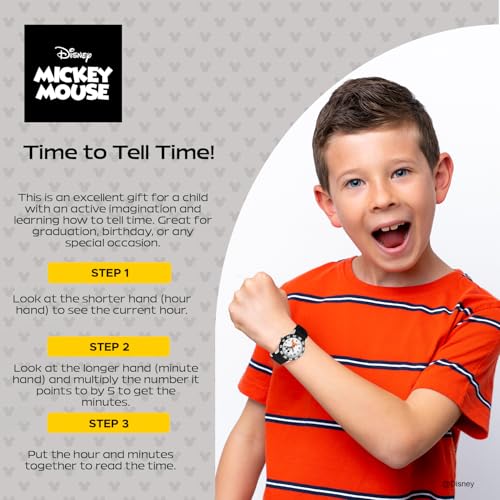 Disney Mickey Mouse Kids' Bezel Stainless Steel Time Teacher Analog Nylon Strap Watch