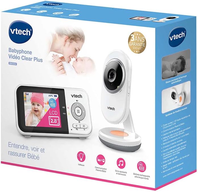 VTech - BM3254 - Baby Monitor Video Clear Plus - Night Light and Lullaby - Display 2.8 Inch - Baby Monitor Audio - Version FR