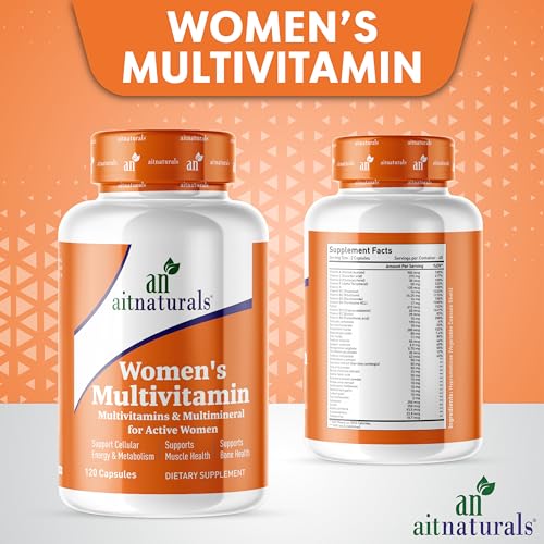 Aitnaturals Women's Multivitamin - 120 Capsules | Enriched with Vitamin A, C, D, E, K, B12, Folate, Iron, Calcium, Magnesium, Biotin, Zinc, & Iodine | Support Bone, Muscle Health, Energy & Metabolism
