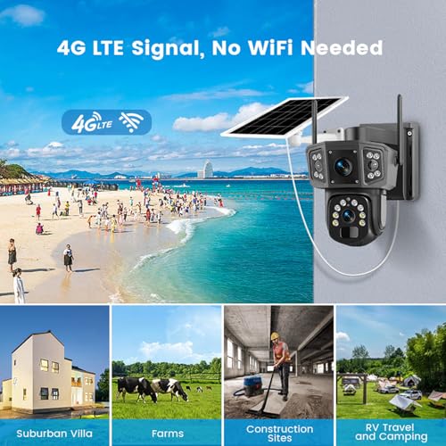 Solar Security Camera, 4K 8MP Outdoor Wireless WiFi Cameras, 360° PTZ, Night Vision PIR Human Detection, 2 Way Talk Home Surveillance Solar Camera