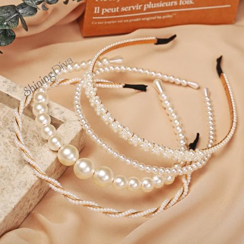 Shining Diva Fashion 4 Pcs Headbands Stylish Pearl Hairbands Hair Accessories Hair Bands for Women Girls (14967hb)