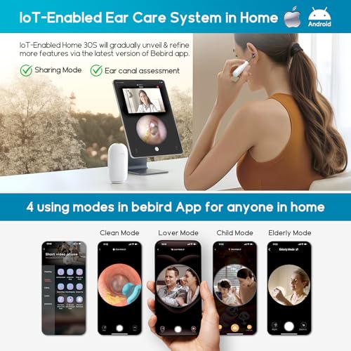 BEBIRD Home 30S Ear Care System - Ear Canal Cleaner with Flexible Scope FHD Camera, UVC LED Light, Visual Ear-Drops Dropper, Wax Removal Tweezers Tool to Clean Ear, 3 Set Cleaning Kits for Adult/Kids