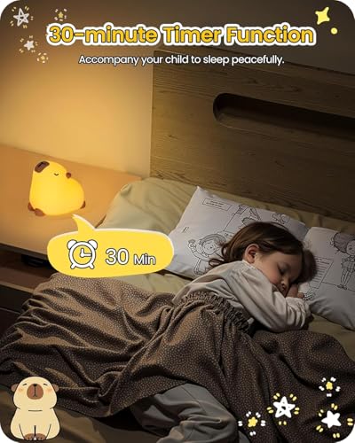 Capybara LED Cute Night Light for Kids, Silicone Rechargeable Night Light - 3 Level Dimmable Bedside Touch Lamp,Nightlight for Room Decor, Cute Gifts Stuff for Boys Girls Baby Children