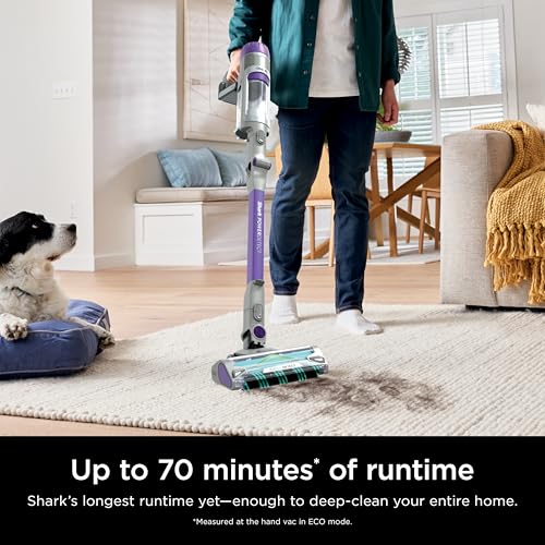 Shark Cordless Vacuum Cleaner with HEPA Filter, PowerDetect Clean & Empty, Powerful Suction, Pet Hair Pickup, Carpets & Hardfloor, Grey/Purple, IP1251MET