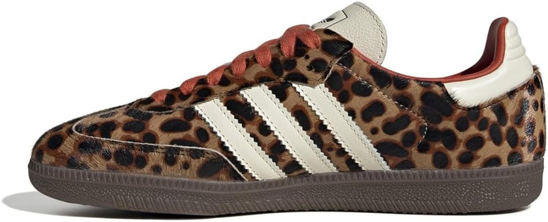 Adidas Samba OG Womens Sneaker, Silver Metallic Cracked Leather, 6.5 - Leopard Print Gum