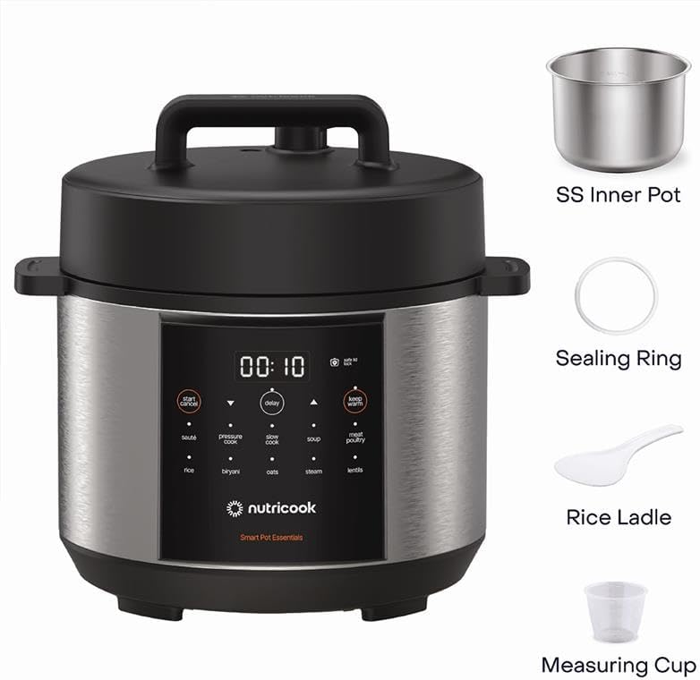 Nutricook Smart Pot 2 Rice Cooker, Steamer, Sauté Pot, Yogurt Maker & More,9 In 1 Electric Pressure Cooker, Slow Cooker,6 Liters, 12 Smart Programs With New Smart Lid