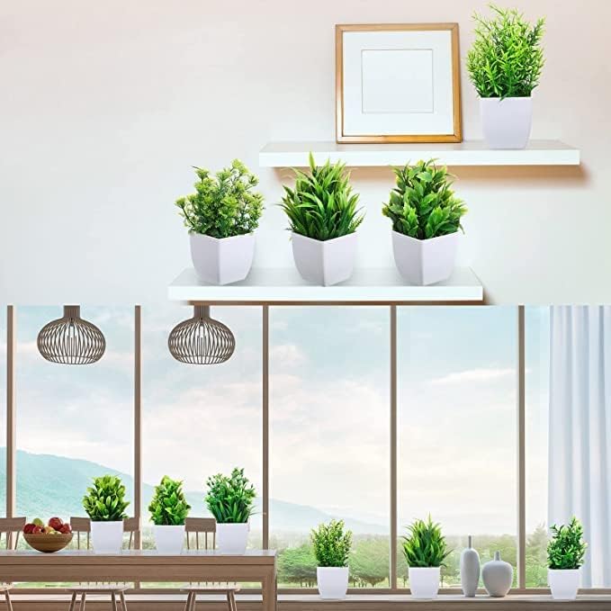 Dekorly Artificial Potted Plants, 8 Pack Artificial Plastic Eucalyptus Plants Small Indoor Potted Houseplants, Small Faux Plants for Home Decor Bathroom Office Farmhouse (Set 0F 8)