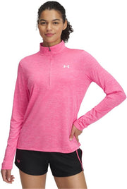 womens Tech Twist Half Zip T-Shirt - Super Pink / / Whit