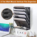 Wall File Organizer 5 Tier Metal Mesh Wall File Holder, Vertical Magazine Rack with Bottom Flat Tray Pockets Nametag Label, Office Hanging Folder Paper Document Storage Mail Sorter Bin for Home School
