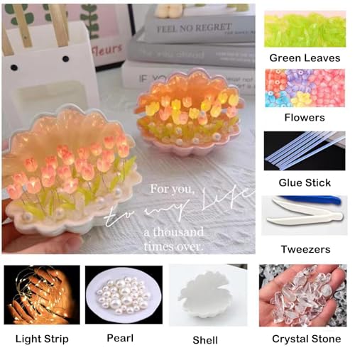 NALACAL DIY Tulip Night Light, 20 Flowers Shell Table Lamp, 2 in 1 Portable LED Handmade Bedroom Decor Creative Gift for Teen Girls, Friends,Children, Birthday, Mother's (Purple)