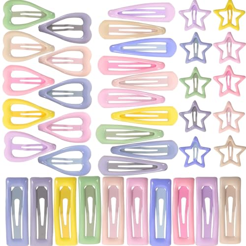 STAYOUNG 40 Piececs Snap Hair Clips Set - Star Heart Hairpins Colorful Non-Slip Metal Hairpins - Delightful Hair Accessories for Women and Girls Hair Accessories