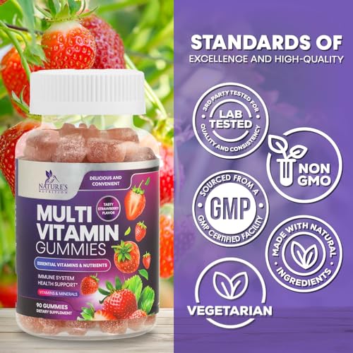 Multivitamin Gummies for Adults, Daily Gummy Vitamin for Women & Men, Immune Support Gummy Multivitamins Supplement, Adult Multi Vit Vitamin with Vitamins A, C, D, E, B-6, B-12, Zinc - 90 Gummies
