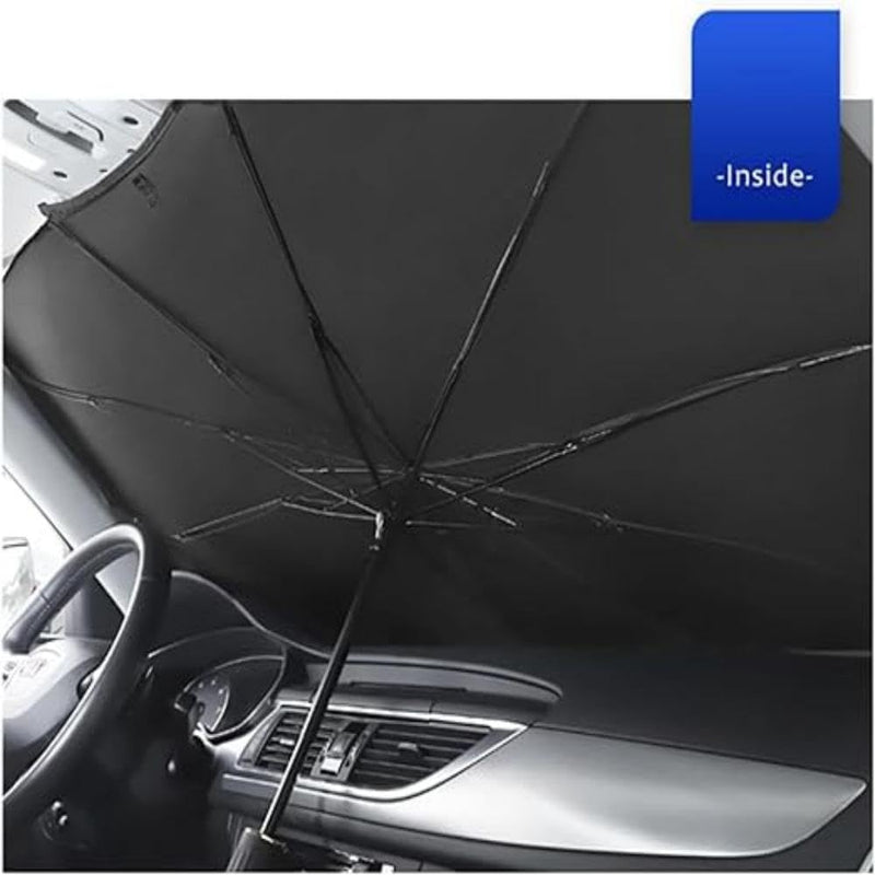 SKY-TOUCH Car Windshield Sun Shade Umbrella,UV Sunshade Umbrella Windshield Block Cover,Foldable Sun Visor Windshields Sun Shade Cover for Most with Leather storage pocket 140 80cm