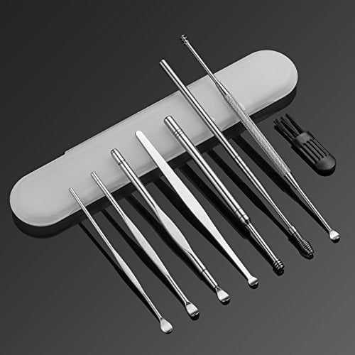 Geengle 8 Pcs Ear Pick Earwax Removal Kit, Ear Cleansing Tool Set, Ear Curette Ear Wax Remover Tool with a Cleaning Brush and Storage Box