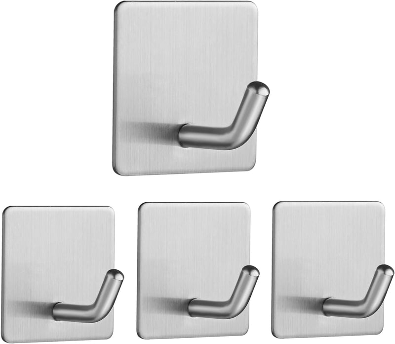 McMola Adhesive Hooks, Self Adhesive Hooks,Waterproof Self Adhesive Hook Heavy Duty Wall Hooks for Home Kitchen Bathroom Hanging Coat Cloth Towel Key Decorations(12 Pack) - 4Pack Silver Stick on Hooks