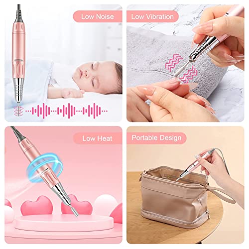 Rechargeable Nail Drill, Portable E File Nail Drill with Display Screen, 35000 RPM Professional Electric Nail File Kit with 11 Nail Drill Bits for Acrylic, Gel Nails Manicure Pedicure Polishing Shape