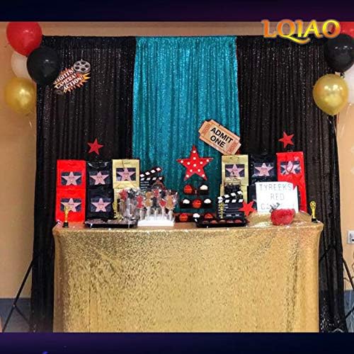 LQIAO 2 Panels Light Gold Sequin Backdrop Glitter Fabric for Wedding Birthday Parties Shimmer Wall-2x8ft