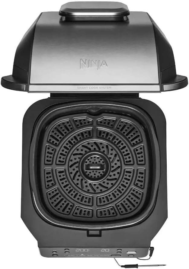 5-in-1 Indoor Grill & Air Fryer, 5 Cooking Functions, Make Up to 4 Burgers, 5.7L capacity, Low Smoke, Includes Digital Meat Thermometer, Black/Silver, EG351ME, 2 Years Warranty