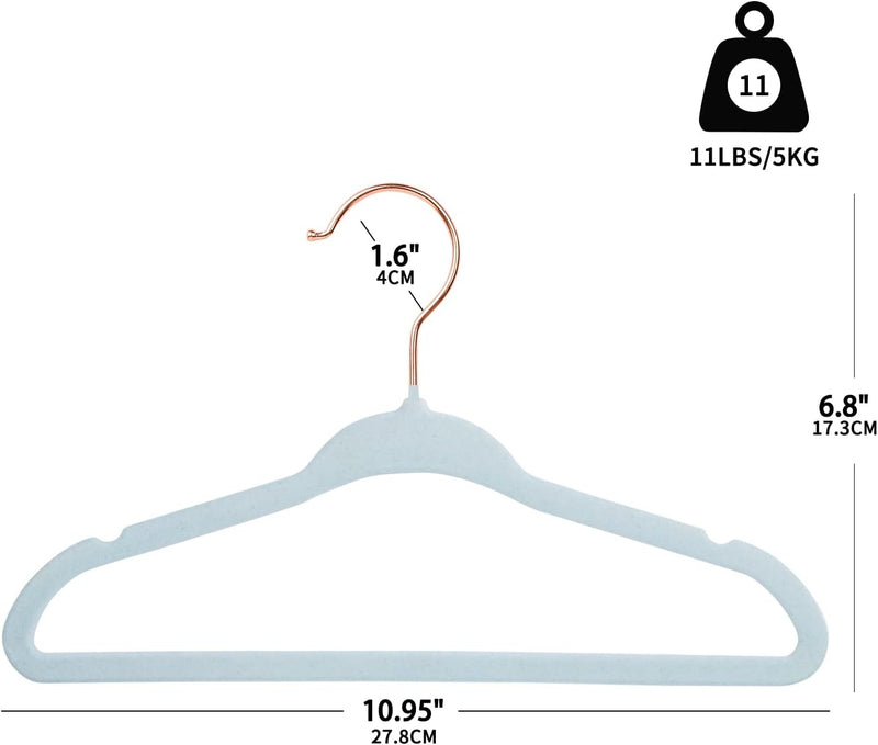 ManGotree Baby Velvet Hangers with Rose Gold Hook, Infant and Toddler Hangers, 27.8cm No-Slip Children Hangers, Ultra Thin Space Saving, Sturdy Kids Clothes Hangers 15 Pack(Blue)