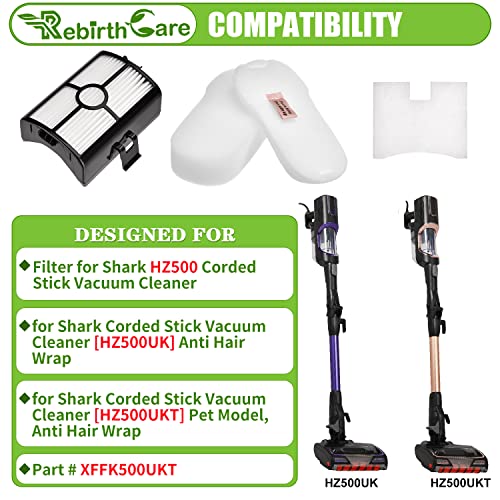 Rebirthcare hz500ukt filter replacement for shark hz500 hz500uk hz500ukt anti hair wrap corded stick vacuum cleaner filters parts spares filterset accessories parts # xffk500ukt