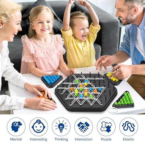 AM ANNA Chain Triangle Chess Game, Triggle Rubber Band Game,Brain Games Triangle,2 to 4 Players Triangle Peg Rubber Band Game, for Kids and Adults Board Games Family Night (Triangle Chess)