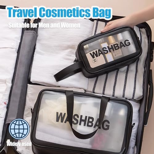 YIMIKE Travel Toiletry Bag,Large Clear Makeup Bags, 2 in 1 Cosmetics Bag,Transparent Skin Care Bag for Toiletries,Waterproof & Draining Make up Bags,PVC Thickened Wash Bag for Women Men (Pink)