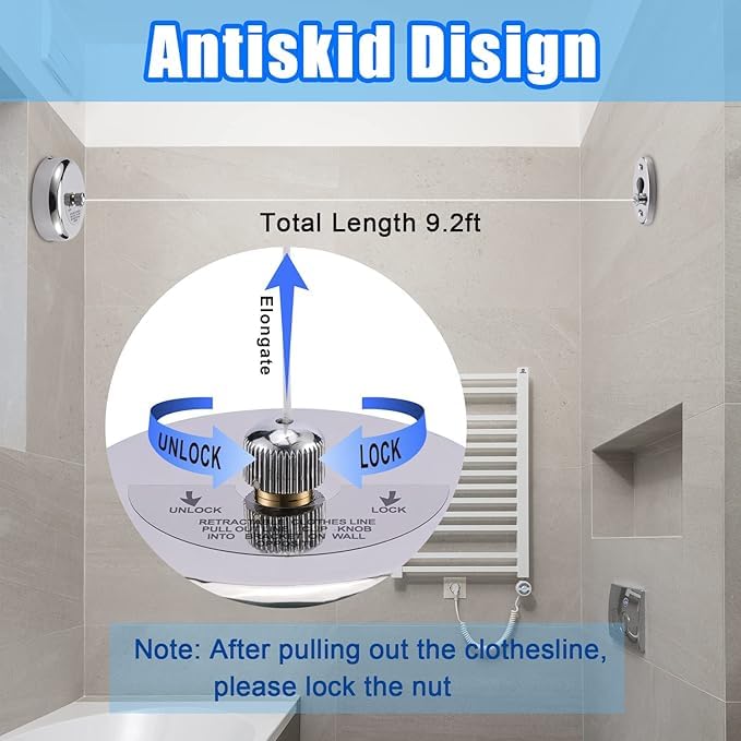 Gadget Deals Stainless Steel Retractable Clothesline | Cloth Drying Rope for Outdoor, Balcony, Bathroom