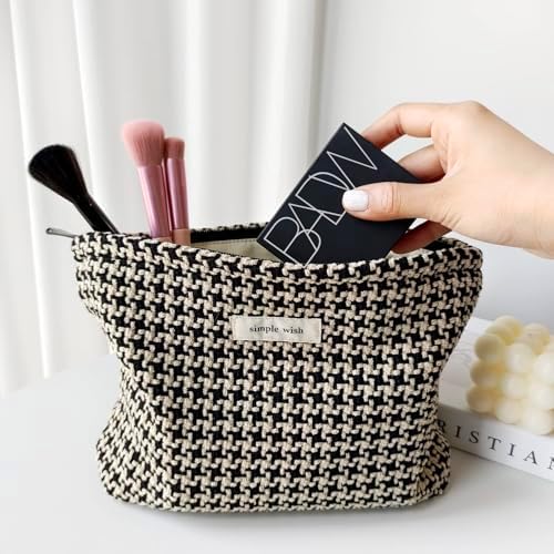 SYOSI Makeup Bag for Women, Cosmetic Pouch Travel Makeup Bag Large Capacity Canvas Makeup Bag Makeup Organizer Bag with Zipper for Women and Girls (Leopard)