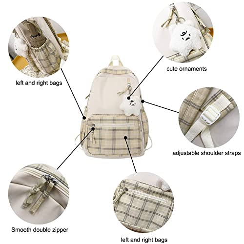 DIKXO Backpack Backpack, Large Capacity Casual Daypack Kawaii Plaid School bags Preppy Backpack for School for Teens Girls Women Students (Pink)