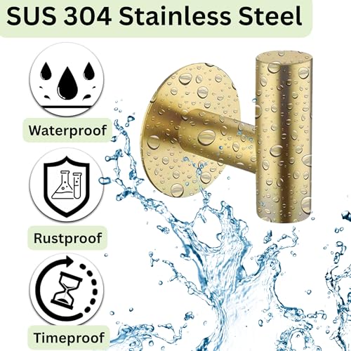2-Pack Gold Self Adhesive Towel Hook– Self Adhesive Hooks and Towel Holders. Easy Wall Mount Golden Hooks for Coats, Keys, and Robes. Ideal Door Hanger and Towel Hook for Bathroom, Kitchen, Bedroom