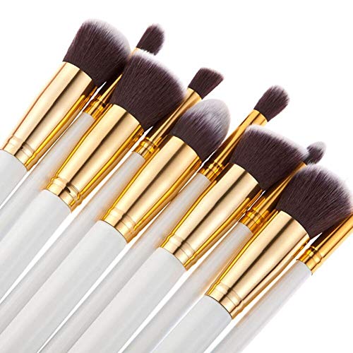 Generic-Eye Shadow Applicator - New Makeup Brushes Set Eye Shadow Foundation Powder Eyeliner Eyelash Lip Make Up Brush Cosmetic Beauty Makeup brush Tool Kit Hot (10PCS-White-Golden)-NEW