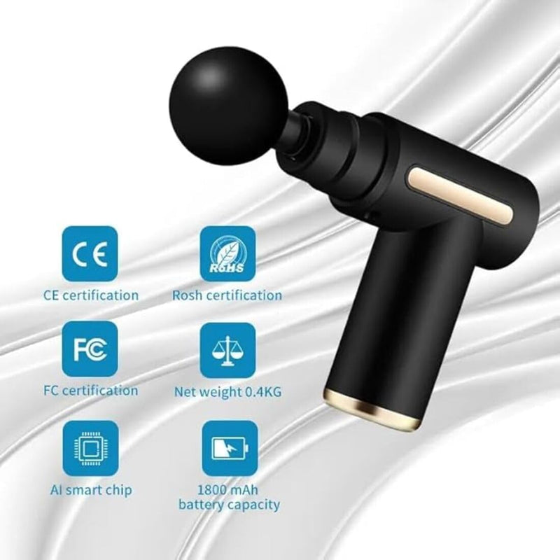Mini Massage Gun Deep Tissue, Portable 6 Speeds Percussion Muscle Massager with 4 Massage Heads & Type-C Charging, 35dB Super Quiet Massage Gun for Muscle Pain Relief - Black