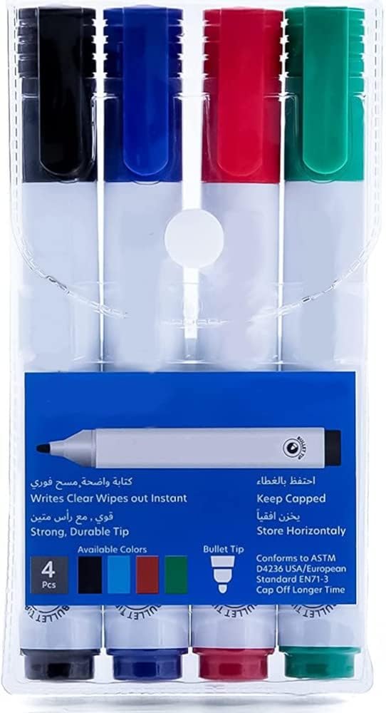 Fitto Whiteboard Marker Set - Pack Of 4, With Fine Tip