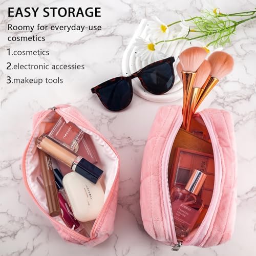 ZLFSRQ 3Pcs Checkered Makeup Bag for Women Large Cosmetic Bag Set Travel Toiletry Bag Makeup Pouch Bag for Purse Pink Zipper Storage Bag Organizer Cute Small Aesthetic Girls Car Essentials Bag
