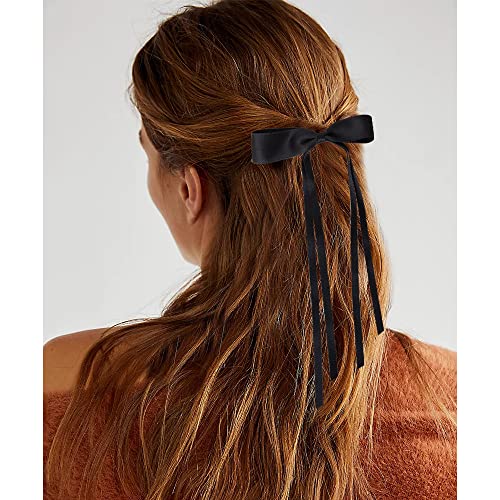 Bmobuo Hair Ribbon 6PCS, Satin Coquette Aesthetic Ponytail Holders - Women's Hair Bows, Alligator Clips and Barrettes in White, Black, Pink