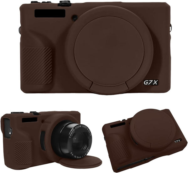 T Tersely Silicone Case for Canon PowerShot G7X Mark III Brown Soft Protective Cover with Removable Lens Guard, Washable, Lightweight & Stylish Camera Protection (Brown) - Brown