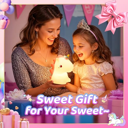 Unicorn Toys night light for kids,16 Colors Silicone+Dimmable Toddler Baby, Rechargeable Night Light for Kids Nightlight for Kidss Room Unicorn Toys for Girls Age 4-6, 0-9