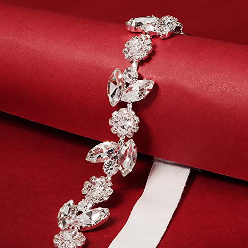 Bethynas Wedding Bridal Garter Diamond-Cut Thigh Chain Gemstone Cluster Leg Chain Stretchy Thigh Belt for Women Girls