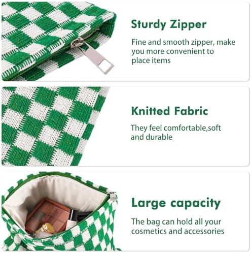 ZLFSRQ 3Pcs Checkered Makeup Bag for Women Large Cosmetic Bag Set Travel Toiletry Bag Makeup Pouch Bag for Purse Pink Zipper Storage Bag Organizer Cute Small Aesthetic Girls Car Essentials Bag