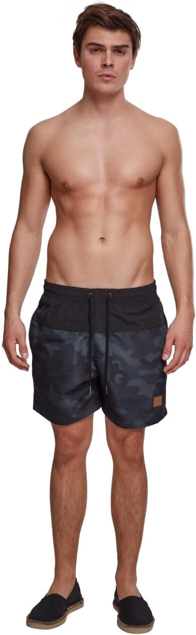 Men Block Swim Shorts Swim Trunks (pack of 1) - Black/Dark Camouflage