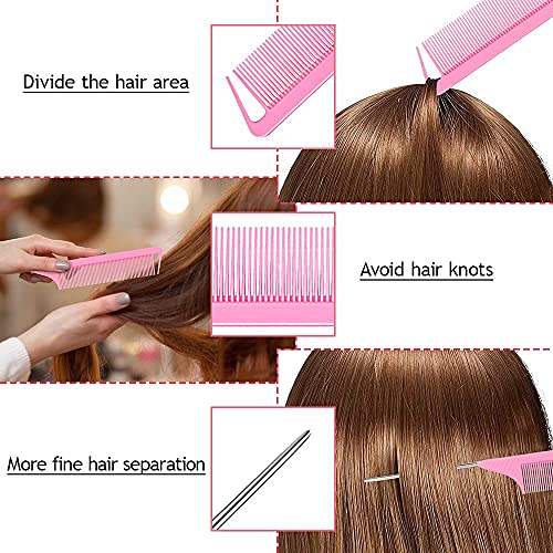 Hair Styling Braid Comb Tool, Set of 4, Rubber Bands Remover Edge Hairbrush Hair Tail Tools Ponytail Maker Accessories for Girls Women Professional and DIY Hairstyling