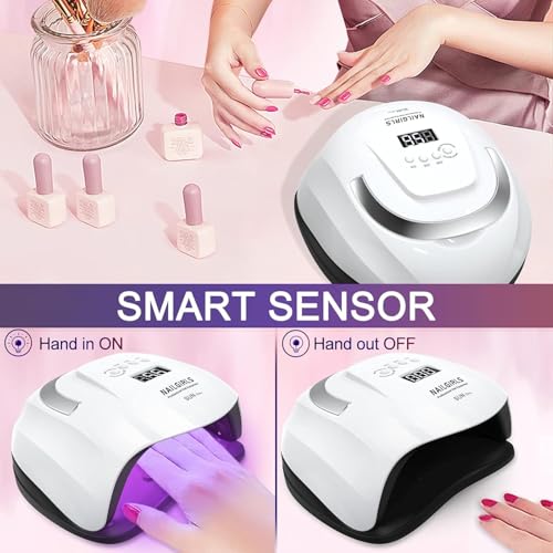 NAILGIRLS UV LED Nail Lamp, 168W Fast UV Light for Nails Gel Polish, Professional Curing with 4 Timer Setting Auto Sensor, LED Gel Nail Dryer for Fingernail and Toenail Home Salon Use, Nail Art Tools