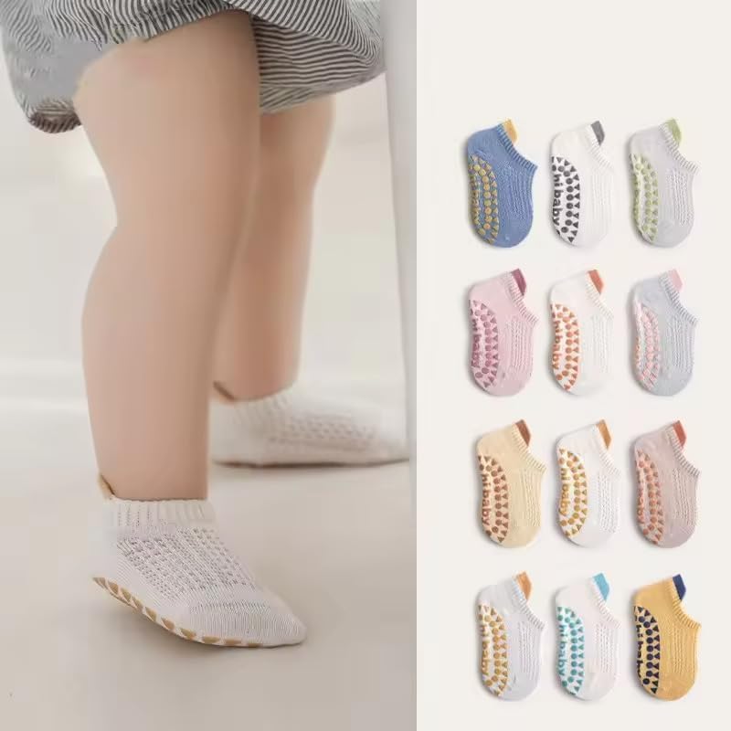 Non-Slip Baby Socks Spring Summer Season - For Baby's Safe Steps - Soft Cotton - Grippy Soles - For Babies, Girls and Boys Toddlers (0-5) Years, 3PCS